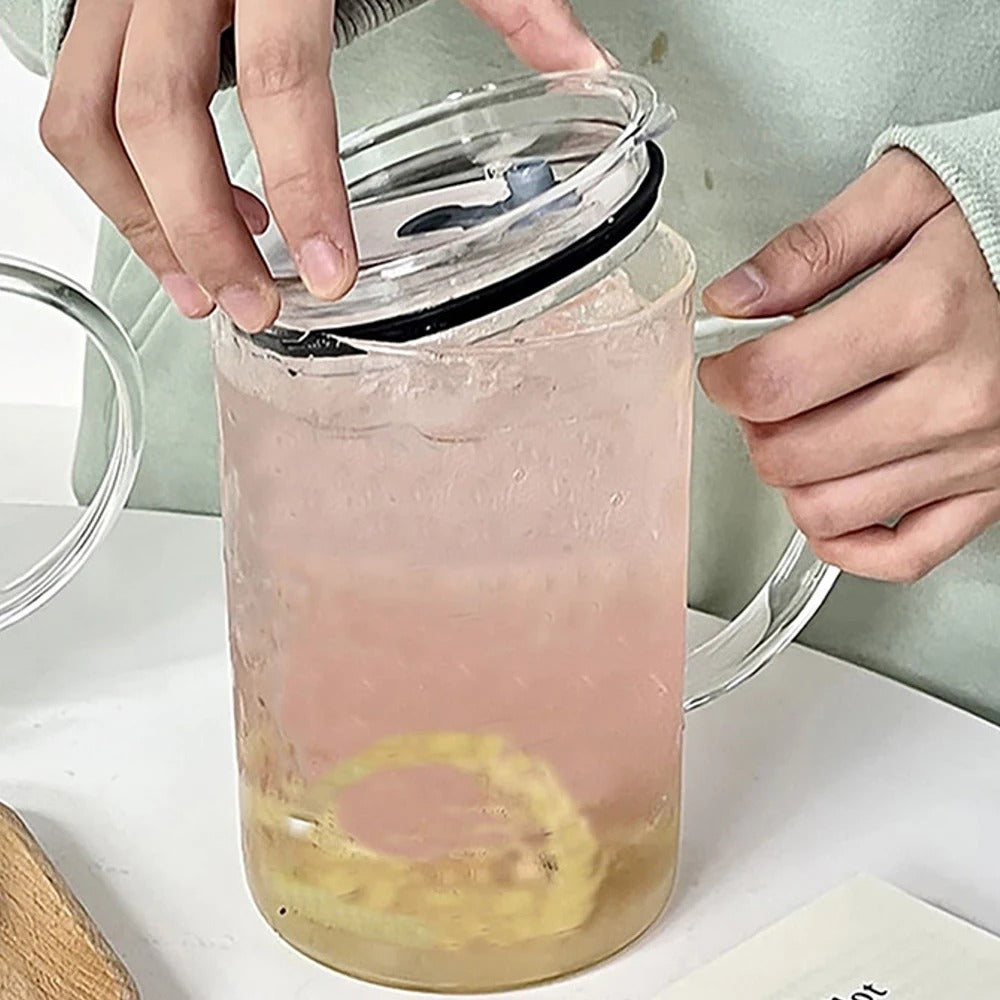 1L Trinkglas Tumbler mit Deckel und Strohhalm, Transparent, Ideal für Kaffee, Milchshake, Saft und Mokka