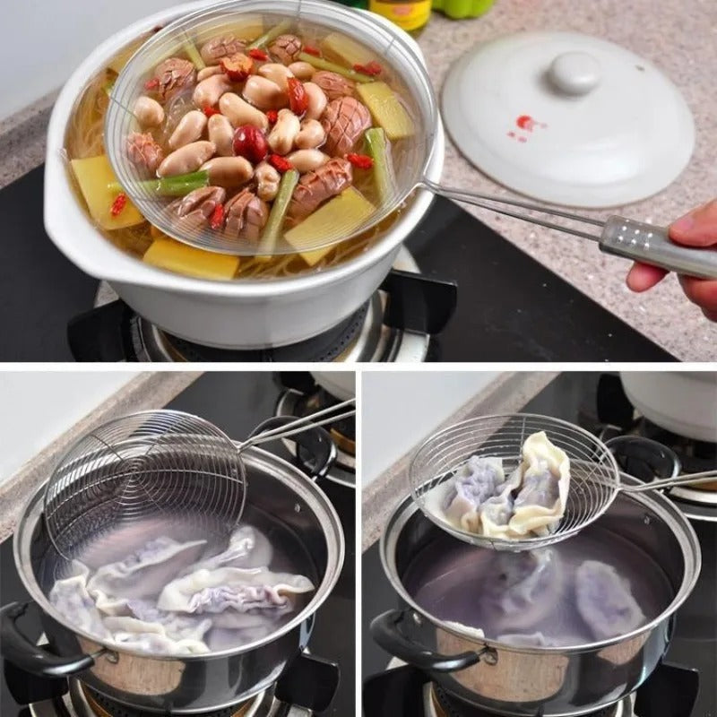 Rostfreier Edelstahl Frittierlöffel – Küchenutensilien, Skimmer für Fritteusen, Sieb mit Griff, 12–16 Zoll