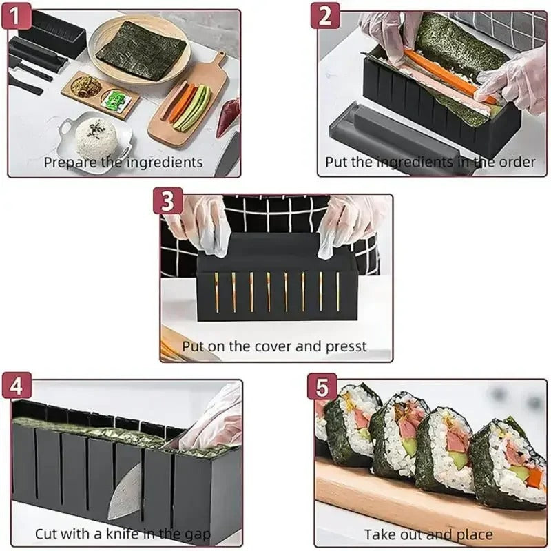 Sushi Maker Set DIY – Multifunktionales Küchenwerkzeug für Sushi, Reisbällchen &amp; Cake Rolls, Lebensmittelechtes ABS