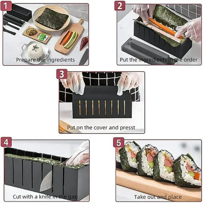 Sushi Maker Set DIY – Multifunktionales Küchenwerkzeug für Sushi, Reisbällchen &amp; Cake Rolls, Lebensmittelechtes ABS