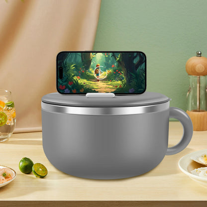 Ramen Bowl 1200ml – Edelstahl Nudelkocher mit Deckel, Anti-Verbrühung Design, Inkl. Löffel und Gabel