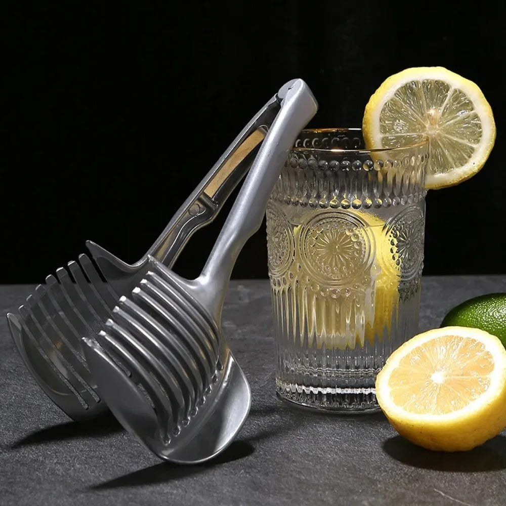 Handlicher Edelstahl-Zitrus- und Tomatenschneider, Multifunktionaler Obst- und Gemüseschneider 18x6 cm