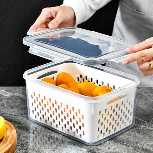 Kühlschrank Organizer Aufbewahrungsbox für Gemüse und Obst mit Abtropfkorb, 850ML–3300ML