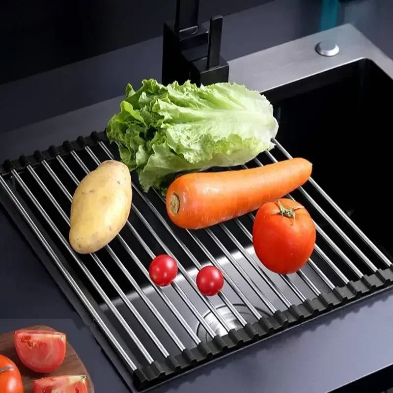 Faltbares Spülbecken Abtropfgestell Edelstahl – Küchen Organizer für Geschirr, Obst & Gemüse – 47 cm