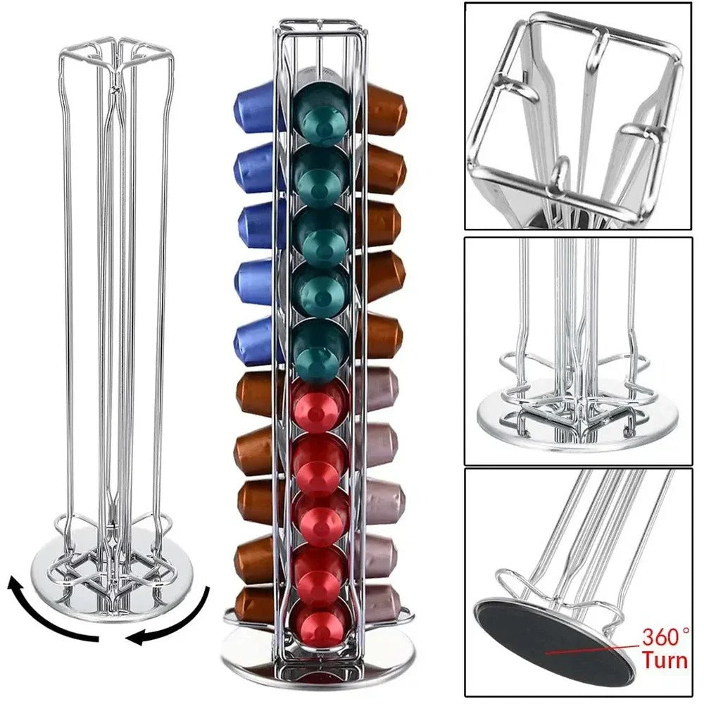 Kaffee Kapselhalter 40 Kapseln drehbar verchromt Edelstahl Kaffeekapsel Organizer für Küche