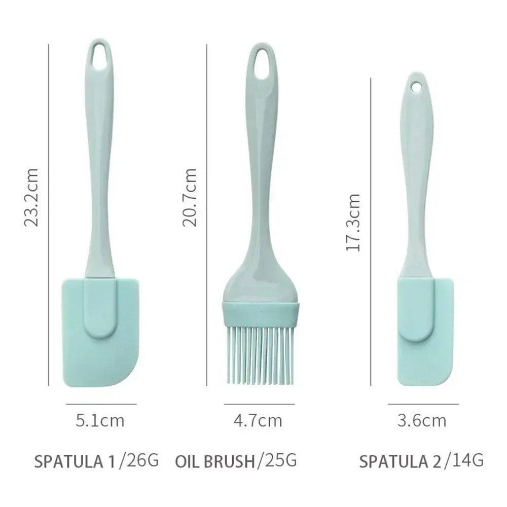 3-teiliges Backzubehör-Set aus Silikon – Spatel, Ölborstel & Schaber – Antihaft, Flexibel, Langlebig