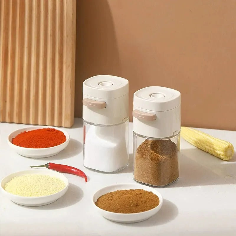 Set of 2 – 180ml Glazen Kwantitatieve Kruidenpot, Pers-Type Zoutcontrolefles, Keuken Kruidenblik, Verzegelde Zoutpot