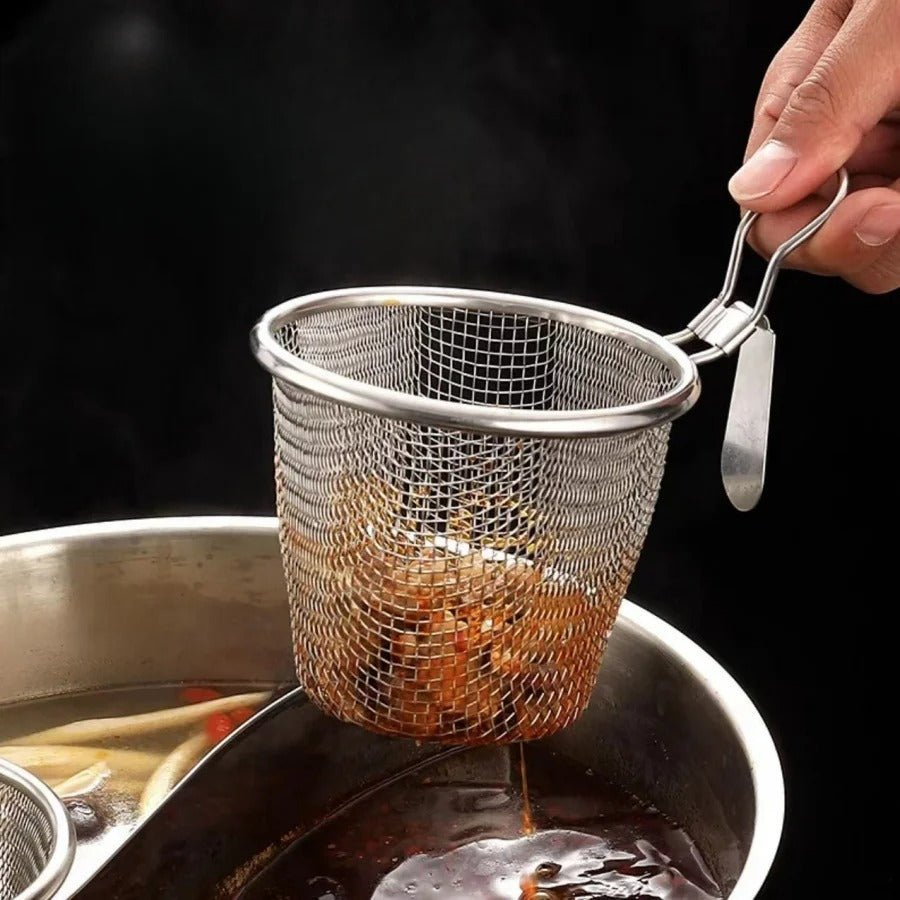 2-teiliges RVS Sieb-Set für Shabu Shabu Fleisch- und Brühen-Abtropfen, Haushalts-Trichter und Haken, 9x8 cm
