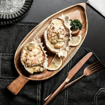 Japanisches Holz Snack- und Servierbrett in Blattform – Ideal für Sushi, Dessert und Afternoon Tea, ästhetisches Design