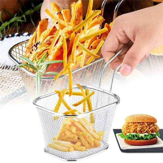 Mini Edelstahl Frittierkorb mit Griff – Praktisches Küchentool für Pommes & Snacks – 10,5 x 8,5 x 6,5 cm – Silber, Schwarz, Gold