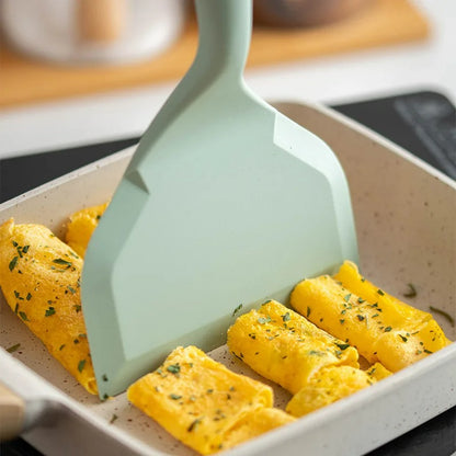 Silikon Spatel mit Breiter Schaufel, Antihaft Holzgriff, Ideal für Tamagoyaki und Fleisch, Küchenutensilien