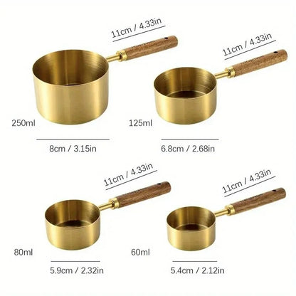 8-teiliges Edelstahl Messbecher- und Löffel-Set mit Holzgriff – Präzises Backen und Kochen