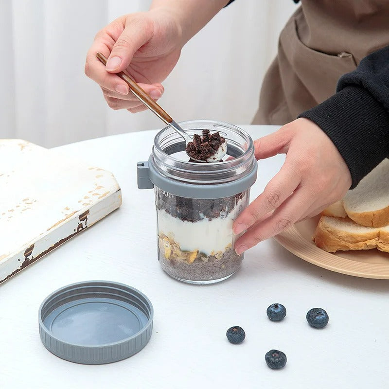 Overnight Haferflocken-Behälter, Glas Aufbewahrungstopf für Frühstück, Milch, Joghurt und Snacks – Leckfrei und Luftdicht, Verschiedene Farben