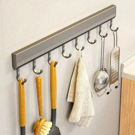 Aluminium Küchenhakenleiste Wandmontage Bohrfrei – 8/10 Haken, Verstellbar