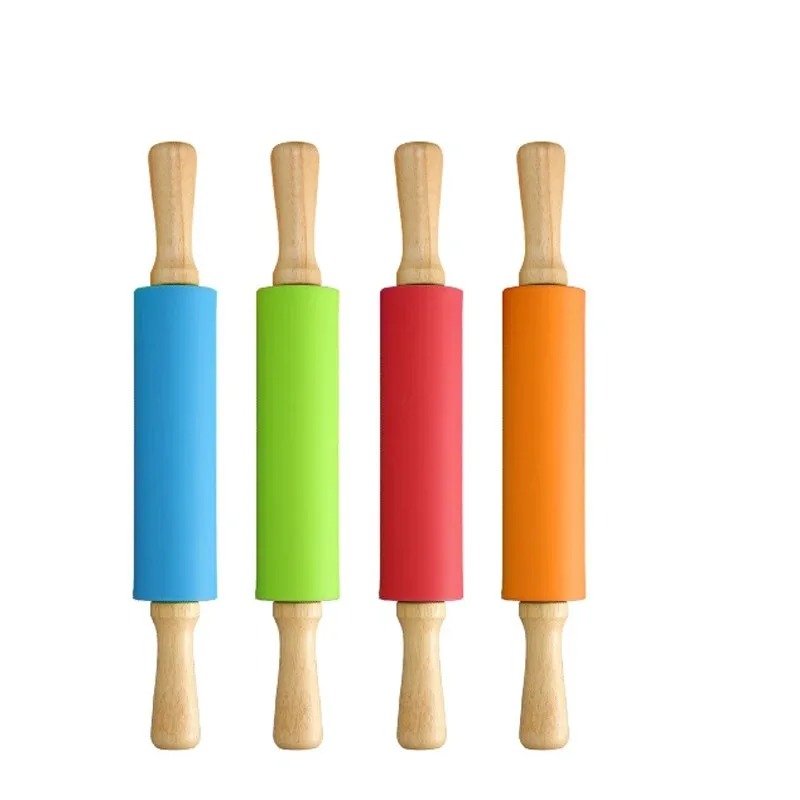 Mini Silikon Nudelholz mit Holzgriff – Antihaft, 22,5 cm – Backwerkzeug für Kinder & Erwachsene
