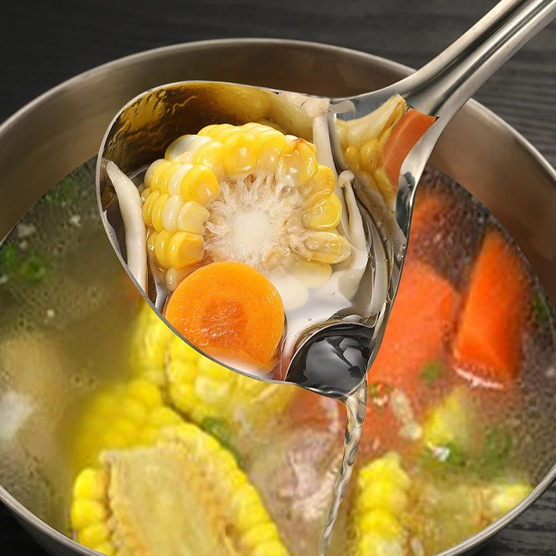 Edelstahl Suppenkelle mit Fetttrenner – Ölabscheider für Suppe und Soße, 28 x 8 cm, Langlebige Küchenutensilien