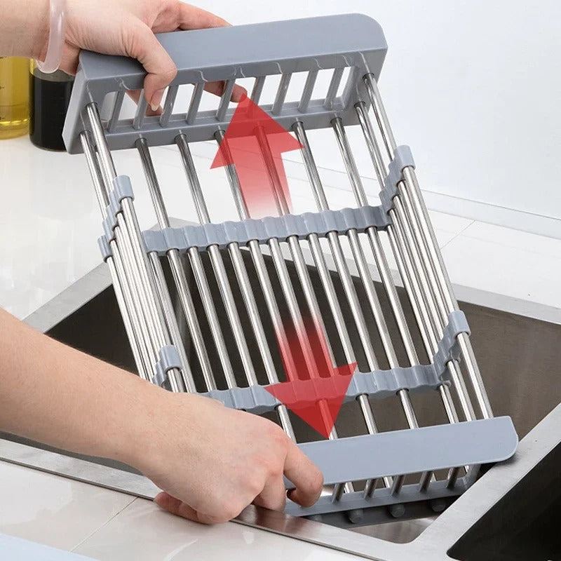 Verstellbarer Abflusskorb aus Edelstahl – Skalierbare Küchenutensilien, Gemüsemulde, Abtropfkorb, 29–47 cm