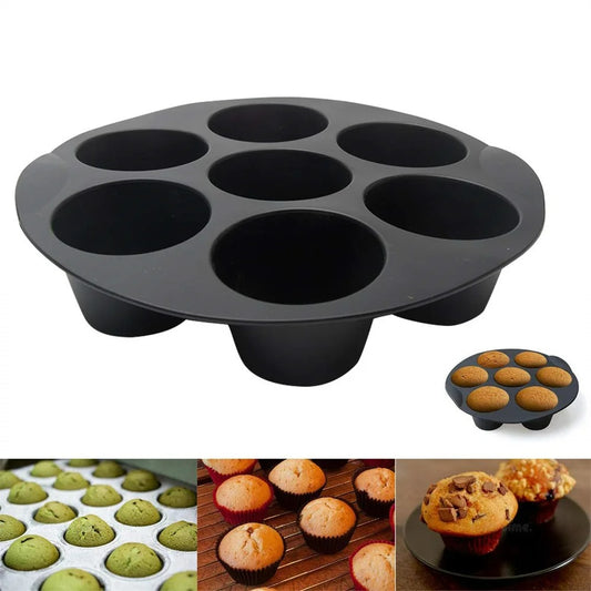 7-Tassen Muffin Silikonform, Antihaft Cupcake-Pfanne für Heißluftfritteuse, Mikrowelle, Küchenzubehör, 18cm-20cm
