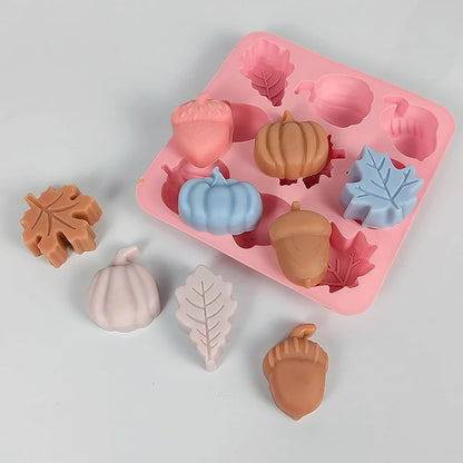2er Set Herbst Silikonformen 9 Fächer für Zucker, Schokolade, Kerzen, DIY Herbst Muffin Dekoration, Fall Cake Fondant