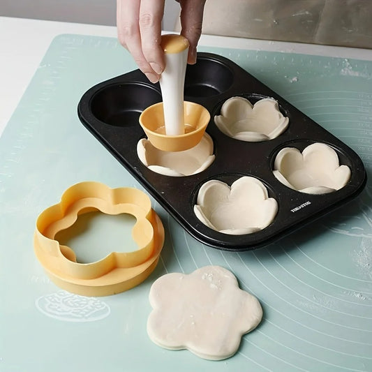 3-teiliges Gebäckpressen-Set mit Blumenform, Teig-Tamper & Keksausstecher für Kuchen und Kekse