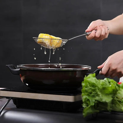 Rostfreier Edelstahl Frittierlöffel – Küchenutensilien, Skimmer für Fritteusen, Sieb mit Griff, 12–16 Zoll