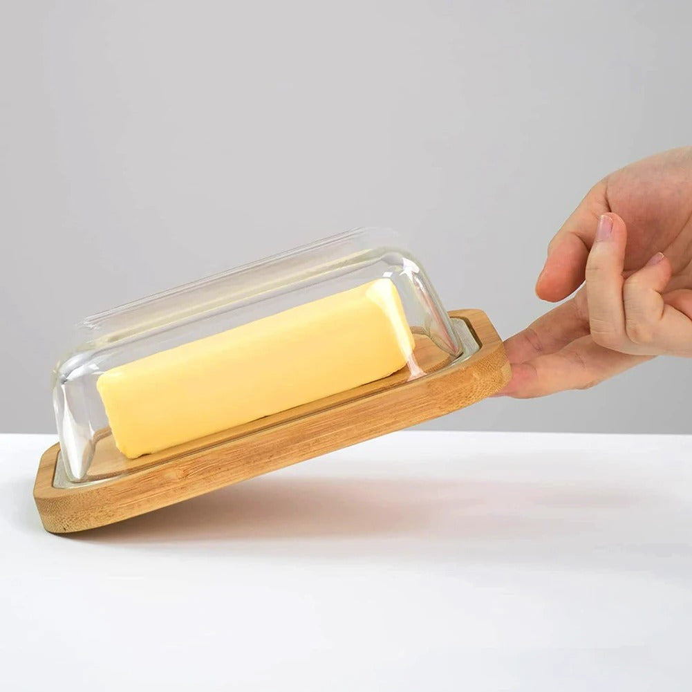 Rechteckige Aufbewahrungsbox für Käse und Butter mit Deckel, 1200 ml, Bambus + PS, 19x12,5x6 cm