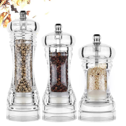 Set of 3 Transparente Pepermolen Zoutmolen, Handheld Kruidenslijper, Acrylic Spice Crusher, Kitchen Gadget Set