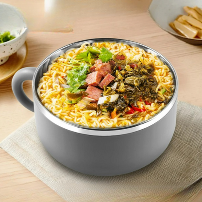 Ramen Bowl 1200ml – Edelstahl Nudelkocher mit Deckel, Anti-Verbrühung Design, Inkl. Löffel und Gabel