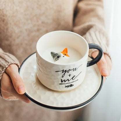 Keramik Katzenbecher mit Pfotendesign – 3D Tassen-Set mit Unterteller, für Kaffee & Tee