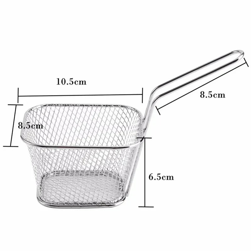 Mini Edelstahl Frittierkorb mit Griff – Praktisches Küchentool für Pommes & Snacks – 10,5 x 8,5 x 6,5 cm – Silber, Schwarz, Gold