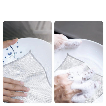 10 Stück Stahlwolle Reinigungstücher Grau, Doppellagige Nicht-Kratz Reinigungs-Pads für die Küche