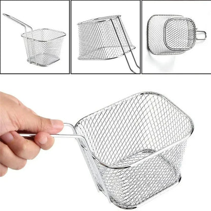 Mini Edelstahl Frittierkorb mit Griff – Praktisches Küchentool für Pommes & Snacks – 10,5 x 8,5 x 6,5 cm – Silber, Schwarz, Gold