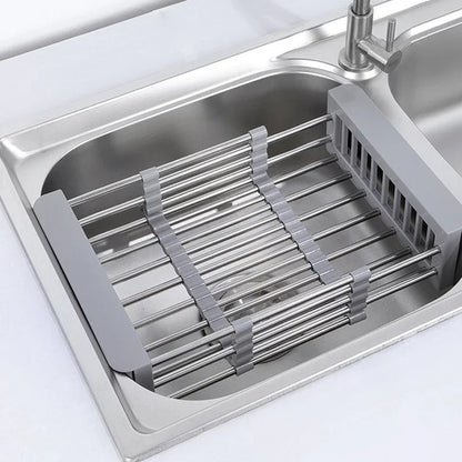 Verstellbarer Abflusskorb aus Edelstahl – Skalierbare Küchenutensilien, Gemüsemulde, Abtropfkorb, 29–47 cm