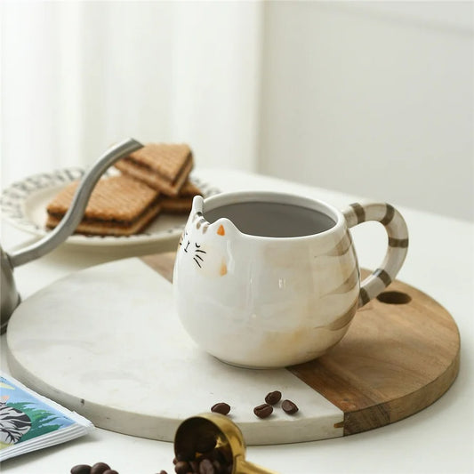 Keramikbecher Katze, Niedliche Kaffeetasse, 380 ml Trinkbecher für Milch, Kaffee, Wasser