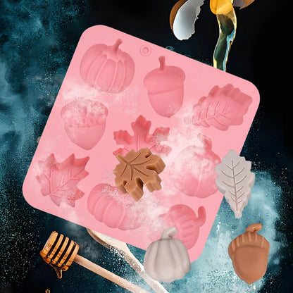 2er Set Herbst Silikonformen 9 Fächer für Zucker, Schokolade, Kerzen, DIY Herbst Muffin Dekoration, Fall Cake Fondant