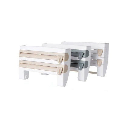 3-in-1 Aluminiumfolie und Film Dispenser – Multifunktionale Küchen Aufbewahrung, ABS Material, Mit Haken und Messer, 39x10x24 cm