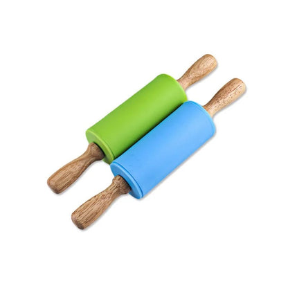 Mini Silikon Nudelholz mit Holzgriff – Antihaft, 22,5 cm – Backwerkzeug für Kinder & Erwachsene
