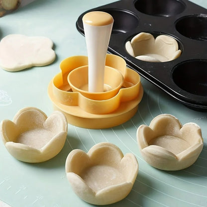 3-teiliges Gebäckpressen-Set mit Blumenform, Teig-Tamper & Keksausstecher für Kuchen und Kekse