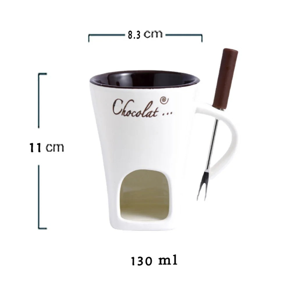 Mini Fondue Set – Keramischer Fondue Maker für Schokolade, Käse und Butter, inkl. Gabeln