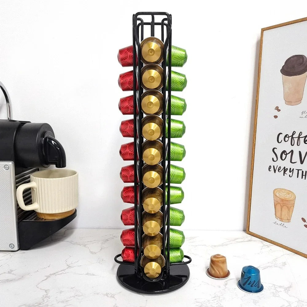 Kaffee Kapselhalter 40 Kapseln drehbar verchromt Edelstahl Kaffeekapsel Organizer für Küche
