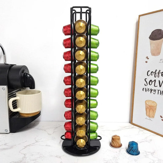 Kaffee Kapselhalter 40 Kapseln drehbar verchromt Edelstahl Kaffeekapsel Organizer für Küche
