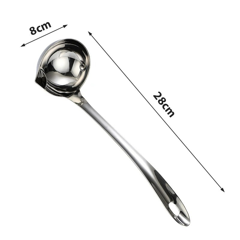Edelstahl Suppenkelle mit Fetttrenner – Ölabscheider für Suppe und Soße, 28 x 8 cm, Langlebige Küchenutensilien
