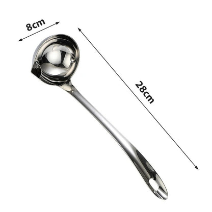 Edelstahl Suppenkelle mit Fetttrenner – Ölabscheider für Suppe und Soße, 28 x 8 cm, Langlebige Küchenutensilien