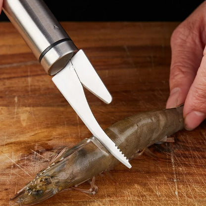 Multifunktionaler Garnalenschiller aus Edelstahl – 6 in 1 Küchenwerkzeug für Fisch, Garnelen, Schneiden, Schaben und Graben