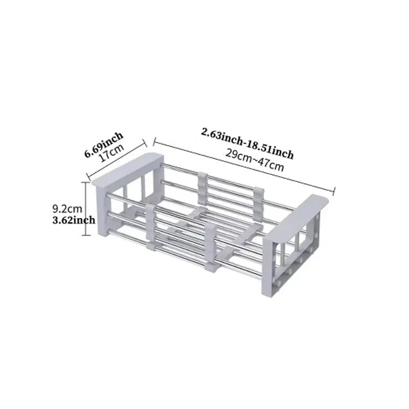 Verstellbarer Abflusskorb aus Edelstahl – Skalierbare Küchenutensilien, Gemüsemulde, Abtropfkorb, 29–47 cm