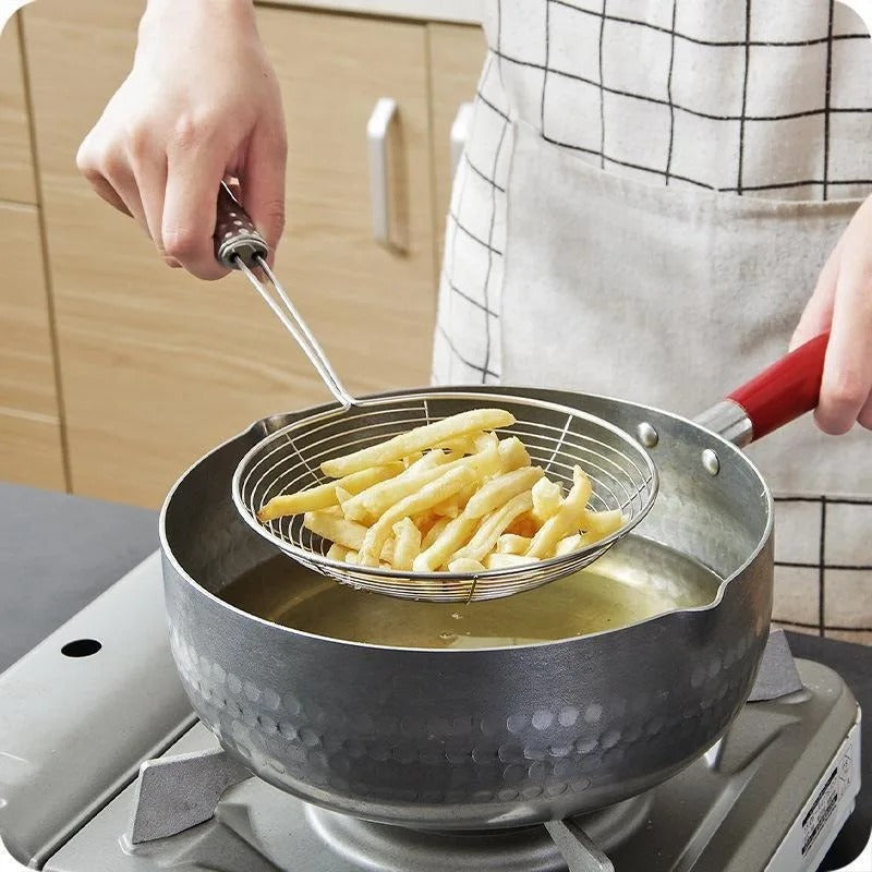 Rostfreier Edelstahl Frittierlöffel – Küchenutensilien, Skimmer für Fritteusen, Sieb mit Griff, 12–16 Zoll