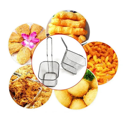 Mini Edelstahl Frittierkorb mit Griff – Praktisches Küchentool für Pommes & Snacks – 10,5 x 8,5 x 6,5 cm – Silber, Schwarz, Gold