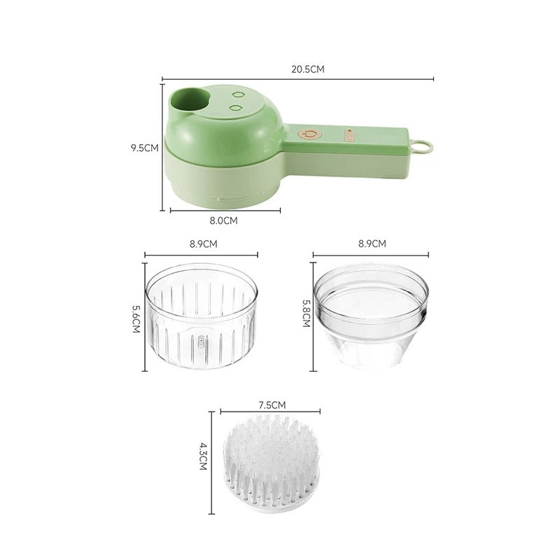 4-in-1 Elektrischer Gemüseschneider Set – Handheld Kabelloser Knoblauchhacker, Fleischwolf und Lebensmittelschneider – 40W