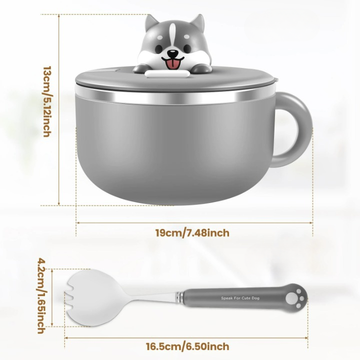 Ramen Bowl 1200ml – Edelstahl Nudelkocher mit Deckel, Anti-Verbrühung Design, Inkl. Löffel und Gabel
