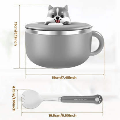 Ramen Bowl 1200ml – Edelstahl Nudelkocher mit Deckel, Anti-Verbrühung Design, Inkl. Löffel und Gabel
